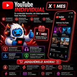 Imagen de YOUTUBE PREMIUN (INDIVIDUAL) - A TU CORREO X1 MES